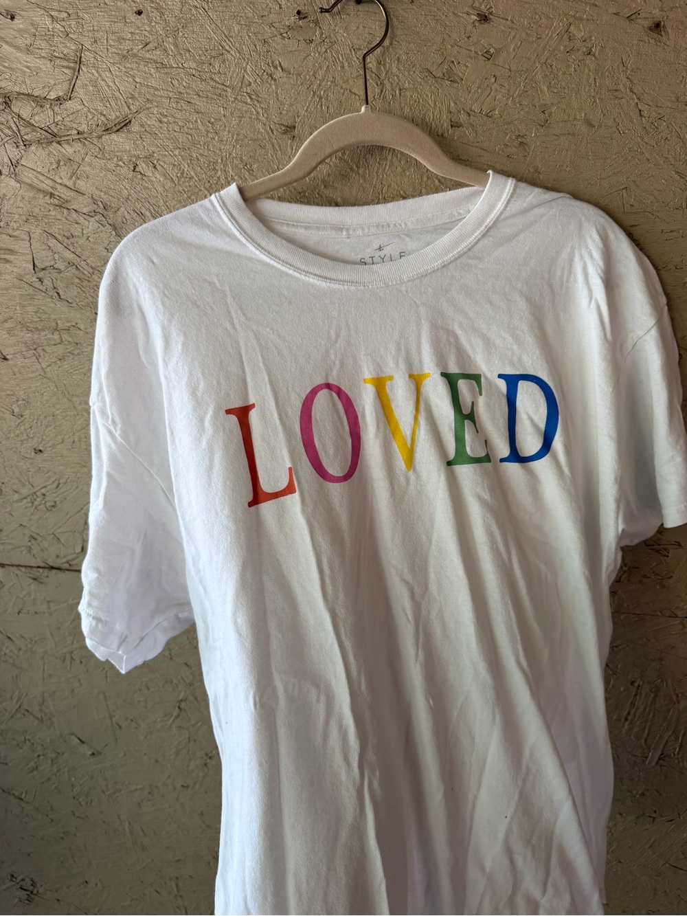 White "LOVED" Rainbow Letter Graphic Tee